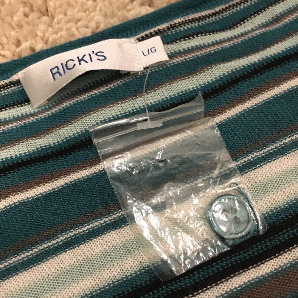 NWT Ricki's Retro Striped V-Neck Rolled Cuff Rayon Sweater - Picture 11 of 16